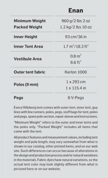 Dimensions Hilleberg Enan