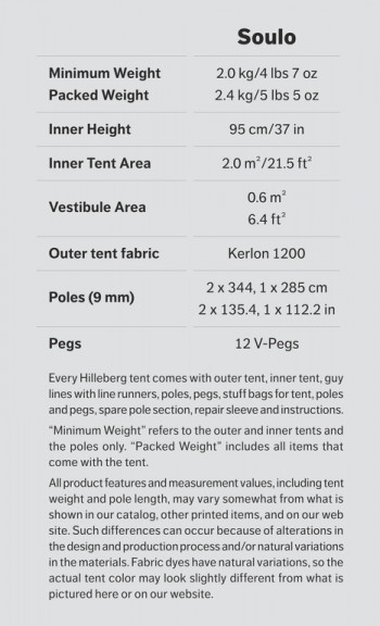 Dimensions Hilleberg Soulo